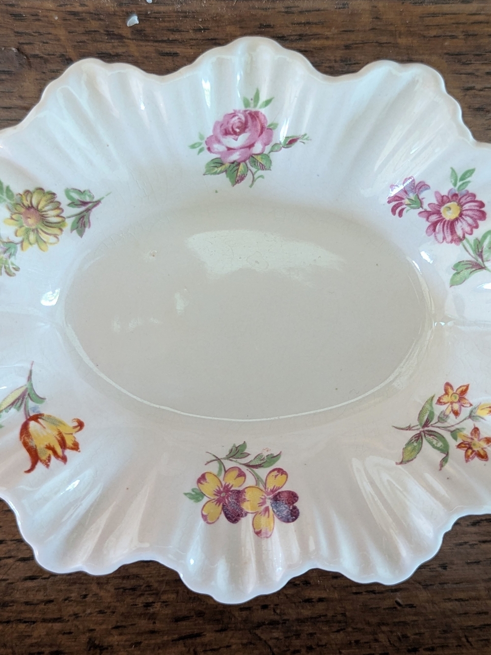 Floral Fluted Edge Feminine Pink Trinket Dish Fine Porcelain